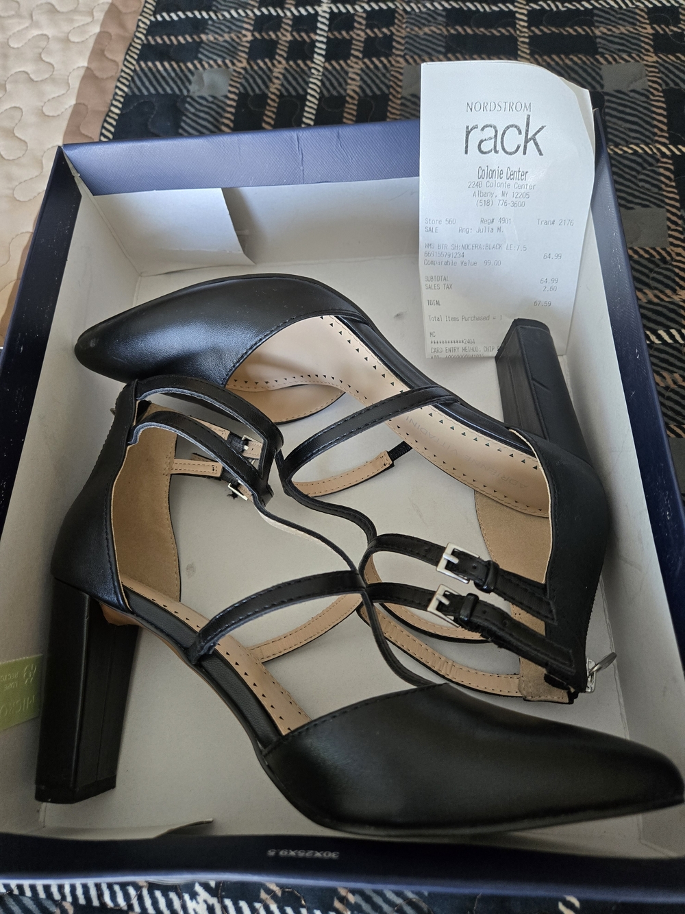 Adrienne Vittadini Black Strappy Block Heel Pumps